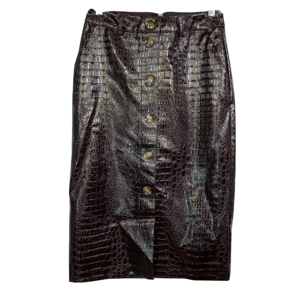 Rachel Comey Skirt Womens Sz 0 Brown Faux Leather Pencil Crocodile Buttons - Picture 1 of 10